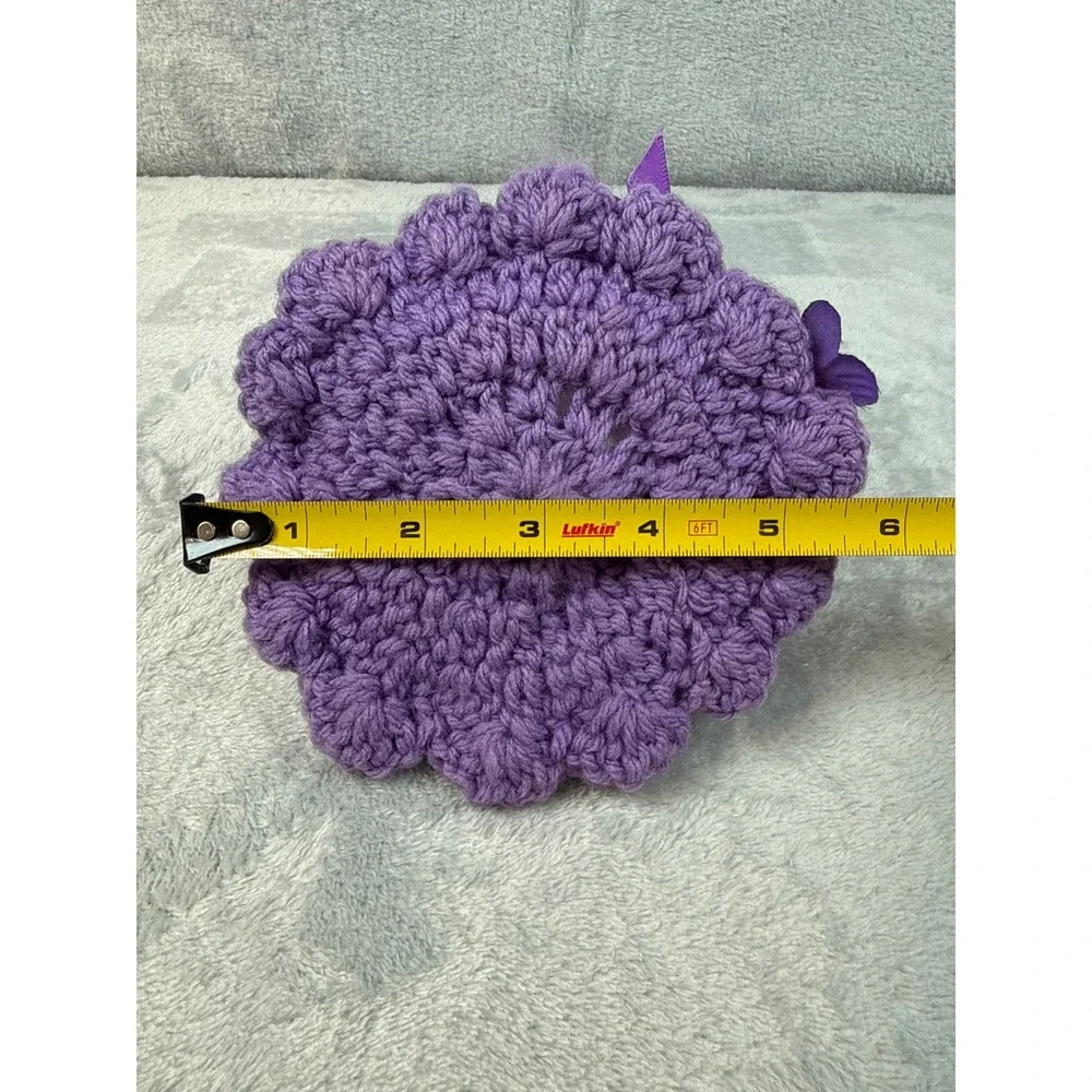 Handmade Purple Crochet Miniature Sun Hat Floral Ribbon Decoration Only 5.5 Inch